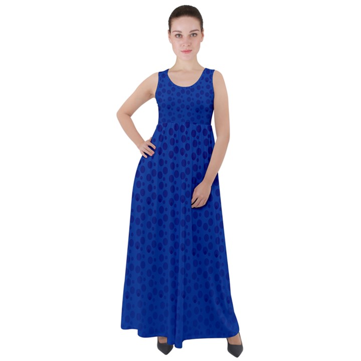 Background Polka Blue Empire Waist Velour Maxi Dress