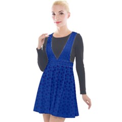 Background Polka Blue Plunge Pinafore Velour Dress