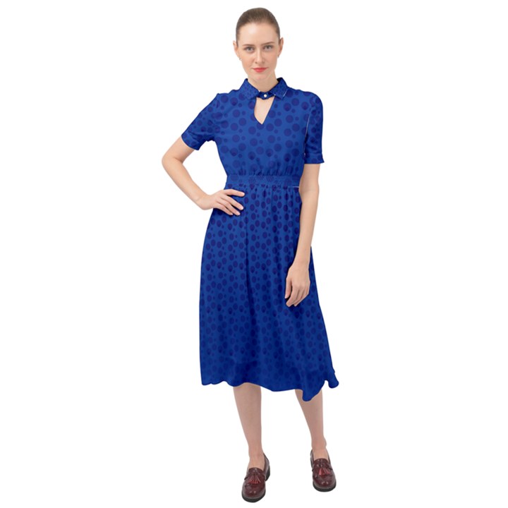 Background Polka Blue Keyhole Neckline Chiffon Dress