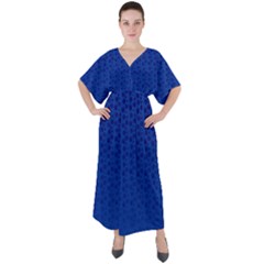 Background Polka Blue V-neck Boho Style Maxi Dress