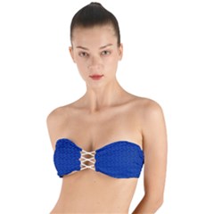 Background Polka Blue Twist Bandeau Bikini Top