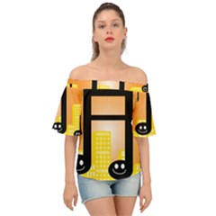 Abstract Anthropomorphic Art Off Shoulder Short Sleeve Top