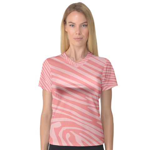 Pattern Texture Pink V-neck Sport Mesh Tee by HermanTelo