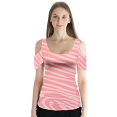 Pattern Texture Pink Butterfly Sleeve Cutout Tee 