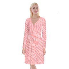 Pattern Texture Pink Long Sleeve Velvet Front Wrap Dress by HermanTelo