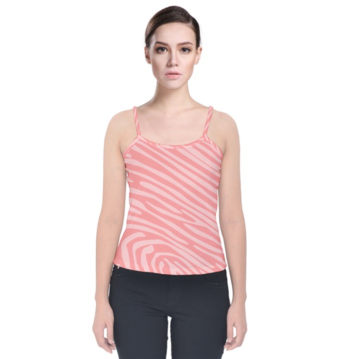 Pattern Texture Pink Velvet Spaghetti Strap Top