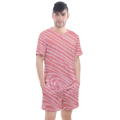 Pattern Texture Pink Men s Mesh Tee And Shorts Set by HermanTelo