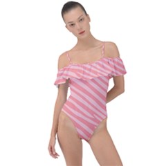 Pattern Texture Pink Frill Detail One Piece Swimsuit by HermanTelo