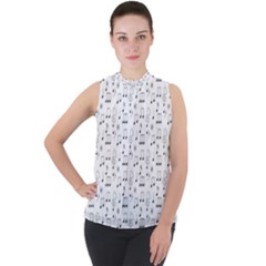 Music Notes Background Wallpaper Mock Neck Chiffon Sleeveless Top