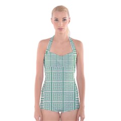 Background Digital Texture Boyleg Halter Swimsuit 