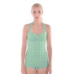 Background Polka Green Boyleg Halter Swimsuit  by HermanTelo