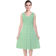 Background Polka Green V-neck Midi Sleeveless Dress 