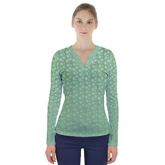 Background Polka Green V-neck Long Sleeve Top