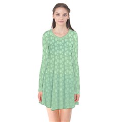 Background Polka Green Long Sleeve V-neck Flare Dress by HermanTelo