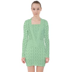 Background Polka Green V-neck Bodycon Long Sleeve Dress