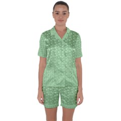 Background Polka Green Satin Short Sleeve Pyjamas Set by HermanTelo