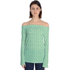 Background Polka Green Off Shoulder Long Sleeve Top by HermanTelo