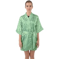 Background Polka Green Half Sleeve Satin Kimono 