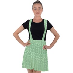 Background Polka Green Velvet Suspender Skater Skirt