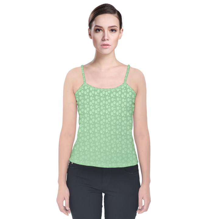 Background Polka Green Velvet Spaghetti Strap Top