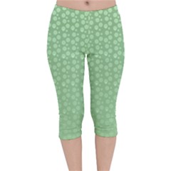 Background Polka Green Velvet Capri Leggings  by HermanTelo