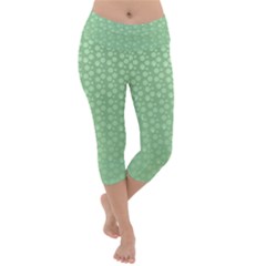 Background Polka Green Lightweight Velour Capri Yoga Leggings by HermanTelo