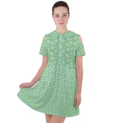 Background Polka Green Short Sleeve Shoulder Cut Out Dress 