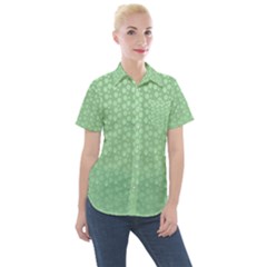 Background Polka Green Women s Short Sleeve Pocket Shirt