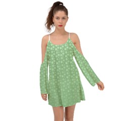 Background Polka Green Kimono Sleeves Boho Dress