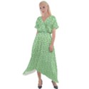 Background Polka Green Cross Front Sharkbite Hem Maxi Dress View1