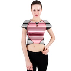 Heart Stripes Symbol Striped Crew Neck Crop Top