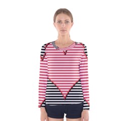 Heart Stripes Symbol Striped Women s Long Sleeve Tee