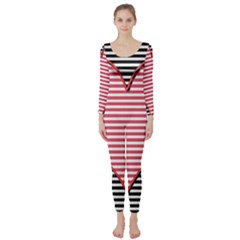 Heart Stripes Symbol Striped Long Sleeve Catsuit