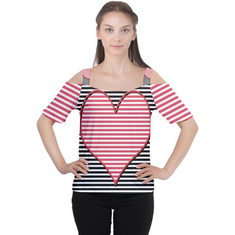 Heart Stripes Symbol Striped Cutout Shoulder Tee by HermanTelo