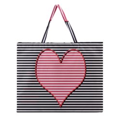 Heart Stripes Symbol Striped Zipper Large Tote Bag