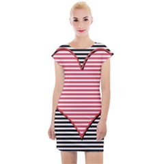 Heart Stripes Symbol Striped Cap Sleeve Bodycon Dress