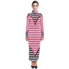 Heart Stripes Symbol Striped Turtleneck Maxi Dress