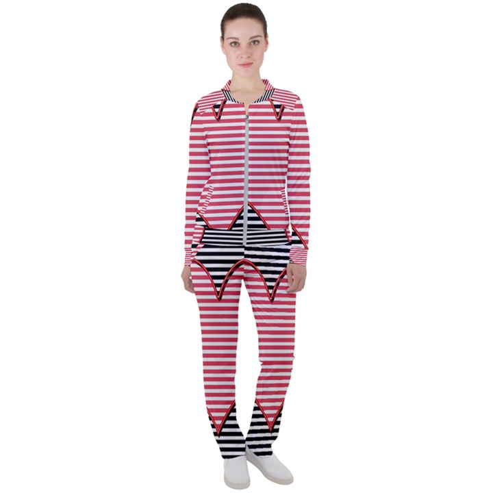 Heart Stripes Symbol Striped Casual Jacket and Pants Set