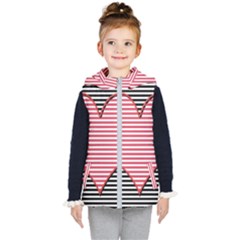 Heart Stripes Symbol Striped Kids  Hooded Puffer Vest by HermanTelo