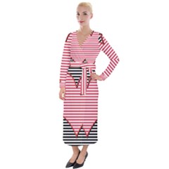 Heart Stripes Symbol Striped Velvet Maxi Wrap Dress