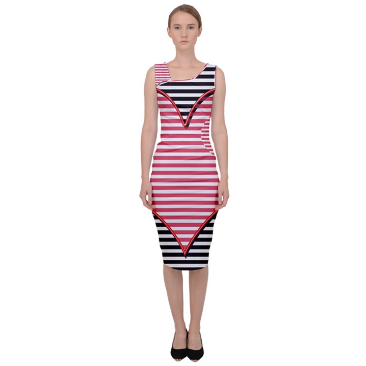 Heart Stripes Symbol Striped Sleeveless Pencil Dress