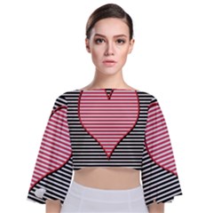 Heart Stripes Symbol Striped Tie Back Butterfly Sleeve Chiffon Top