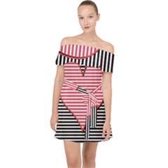 Heart Stripes Symbol Striped Off Shoulder Chiffon Dress