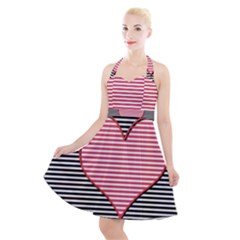 Heart Stripes Symbol Striped Halter Party Swing Dress 