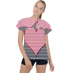 Heart Stripes Symbol Striped Ruffle Collar Chiffon Blouse