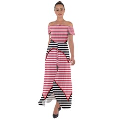 Heart Stripes Symbol Striped Off Shoulder Open Front Chiffon Dress