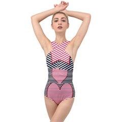 Heart Stripes Symbol Striped Cross Front Low Back Swimsuit by HermanTelo