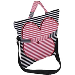 Heart Stripes Symbol Striped Fold Over Handle Tote Bag