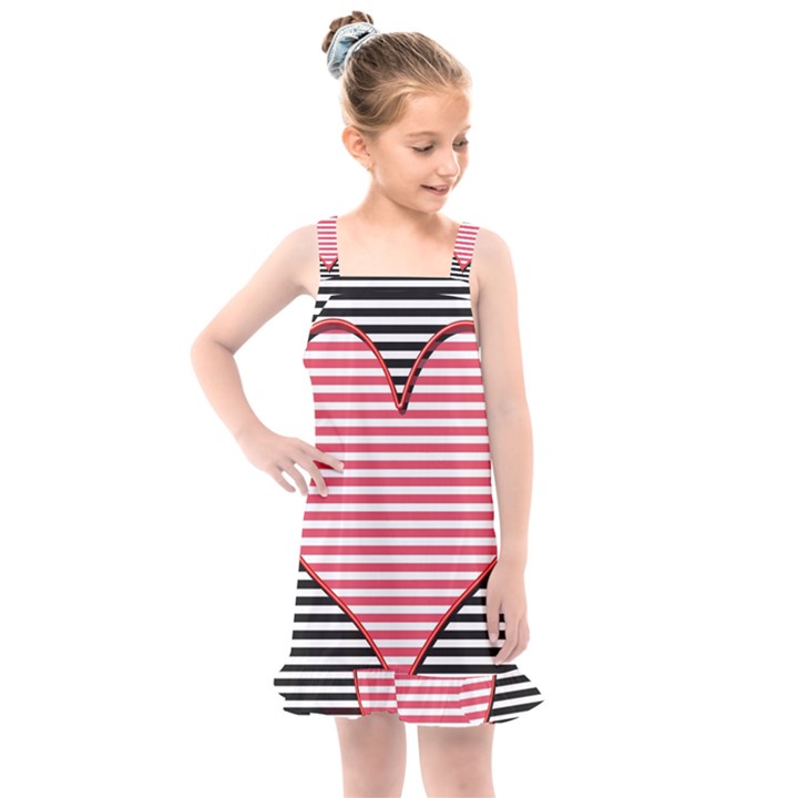 Heart Stripes Symbol Striped Kids  Overall Dress