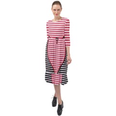 Heart Stripes Symbol Striped Ruffle End Midi Chiffon Dress